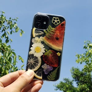 Pressed flower watermelon fruit phone case, iPhone se x xr xs 11 12 13 14 15 16 pro max case, samsung galaxy s20 s21 s22 s23 s24 s25 fe case image 9