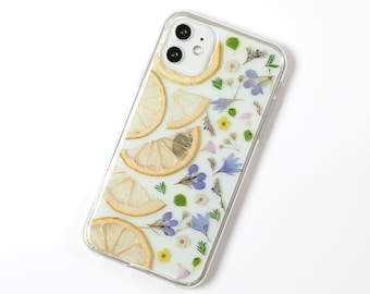 Real pressed dried flower lemon phone case, iphone 15 14 13 12 11 pro max se xr xs x 7 8 plus case, samsung galaxy s10 s20 s21 s22 s23 case