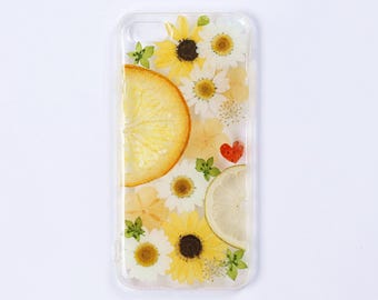 Pressed flower orange lemon clear phone case lg g7 thinq case lg g8 case lg g8x g6 lg v30 lg v40 case lg v50 lg v60 case lg stylo 4 5 6 case