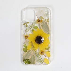 Pressed flower sunflower phone case, iPhone se 7 8 plus x xr xs 11 12 13 14 15 16 pro max case, samsung galaxy s25 s24 s23 s22 s21 s20case image 2