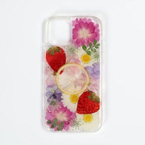 Pressed flower dried fruit phone case, iphone se x xr xs 11 12 13 14 15 pro max 7 8 plus case, samsung galaxy s23 s22 s21 s20 fe ultra case