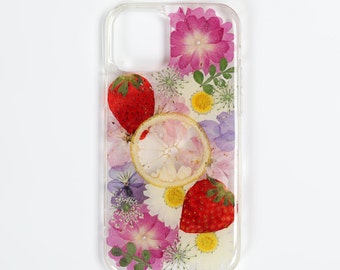Pressed flower dried fruit phone case, iphone se x xr xs 11 12 13 14 15 pro max 7 8 plus case, samsung galaxy s23 s22 s21 s20 fe ultra case