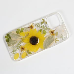 Pressed flower sunflower phone case, iPhone se 7 8 plus x xr xs 11 12 13 14 15 16 pro max case, samsung galaxy s25 s24 s23 s22 s21 s20case image 3