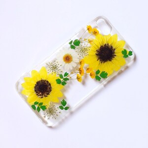 Dried pressed flower sunflower phone case, iPhone 15 14 13 12 11 pro max xr xs x 7 8 plus case, samsung s24 s23 s22 s21 s20 fe ultra case image 2