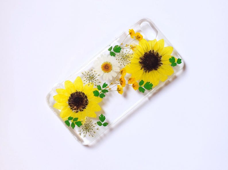 Dried pressed flower sunflower phone case, iPhone 15 14 13 12 11 pro max xr xs x 7 8 plus case, samsung s24 s23 s22 s21 s20 fe ultra case image 2
