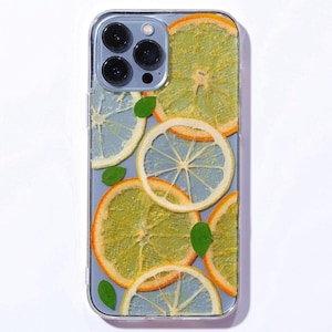 Getrocknete Früchte Zitrone gepresste Blumen Handyhülle, iPhone 15 14 plus 13 pro max 12 mini 11 xr xs x case, Samsung Galaxy s21 s22 s23 s24 ultra