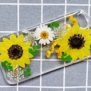 Dried pressed flower sunflower phone case, iPhone 15 14 13 12 11 pro max xr xs x 7 8 plus case, samsung s24 s23 s22 s21 s20 fe ultra case image 5
