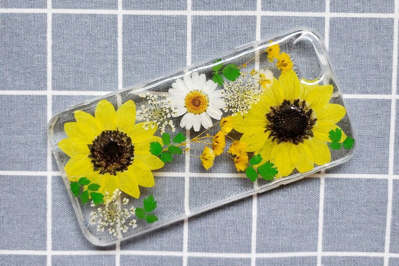 Dried pressed flower sunflower phone case, iPhone 15 14 13 12 11 pro max xr xs x 7 8 plus case, samsung s24 s23 s22 s21 s20 fe ultra case image 5