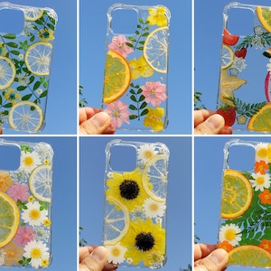 Pressed flower dried fruit bumper case, iphone 15 pro max 14 13 min 12 11 se 8 plus x xr xs phone case, samsung galaxy s23 s22 s21 s20 case