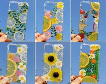 Pressed flower dried fruit bumper case, iphone 16 pro max 15 plus 14 13 12 11 se x xr xs phone case, samsung galaxy s25 s24 s23 s22 s21 case