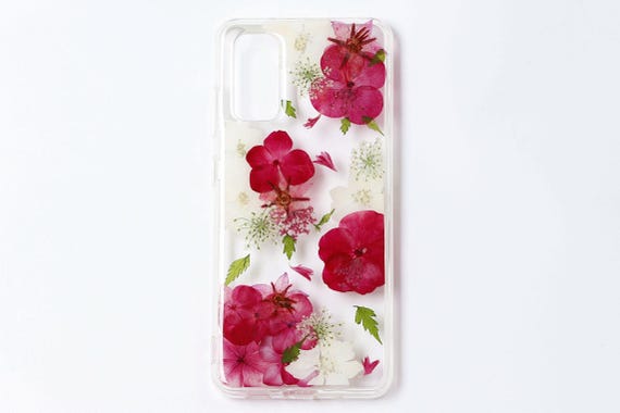 ハンドメイドのドライフラワー押し花スマホケース、iPhone 16 Pro Max 