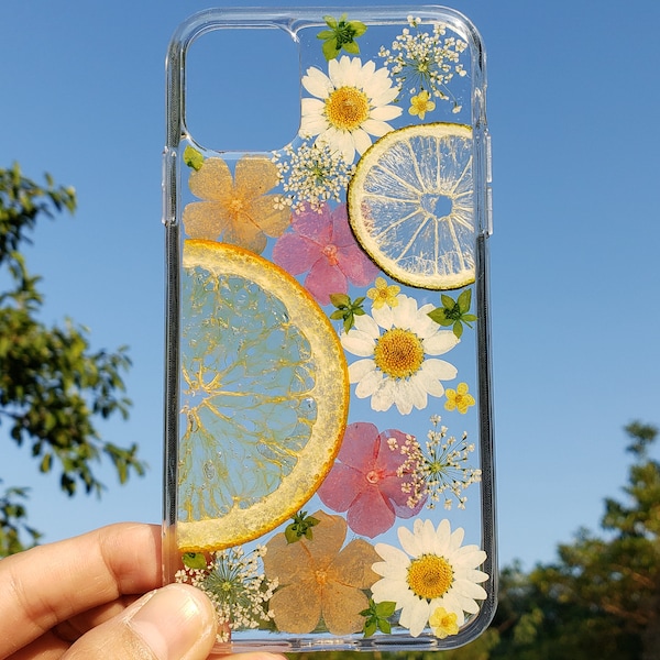 Handmade pressed flower phone case, dried fruit iphone 15 pro max 14 13 12 11 xr xs x 7 8 plus case, samsung galaxy s24 s23 s22 s21 fe case