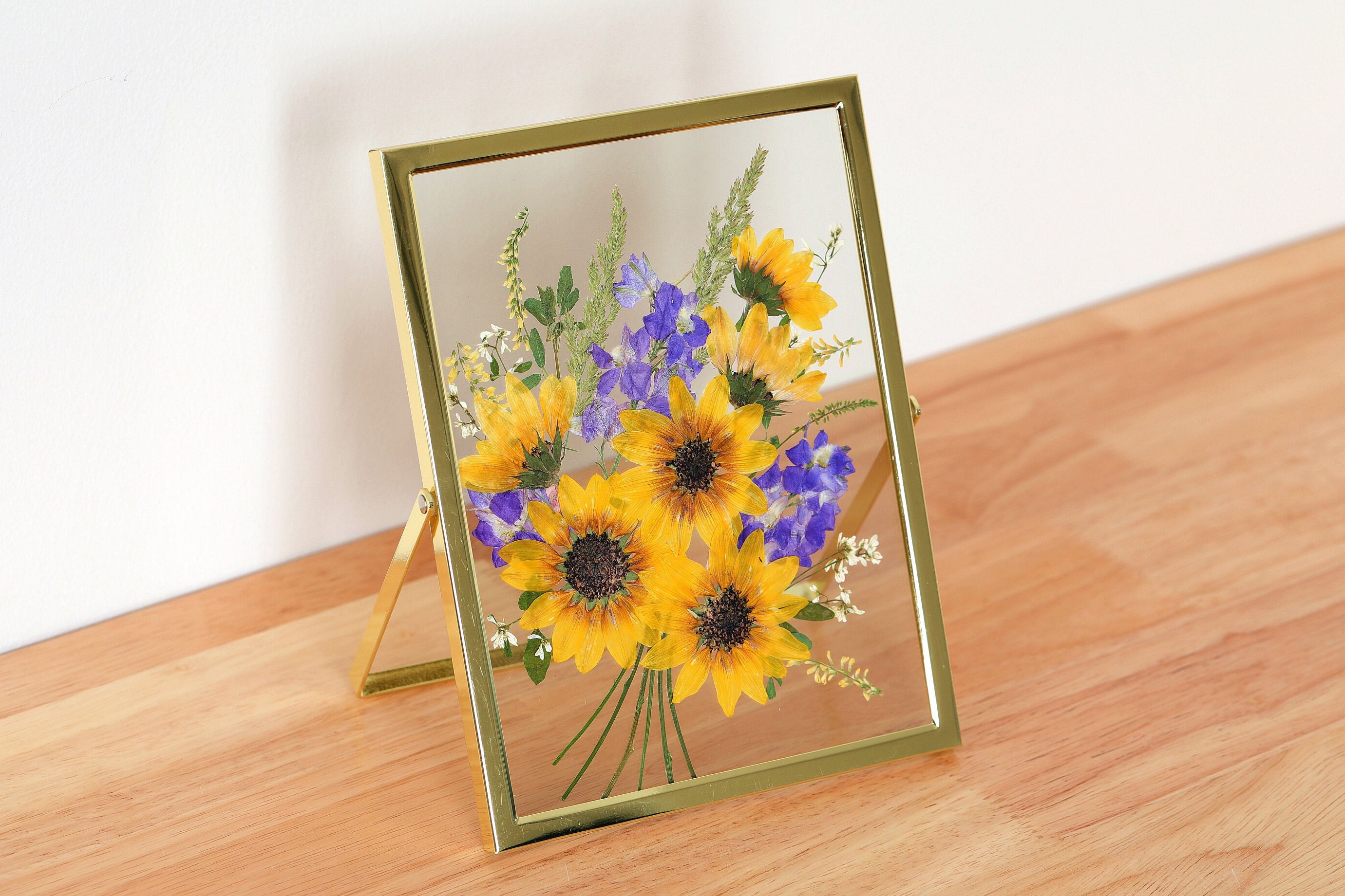 Shadow Box Frame with Real Sunflowers Pressed Flower Decoration Floral Wall  Art