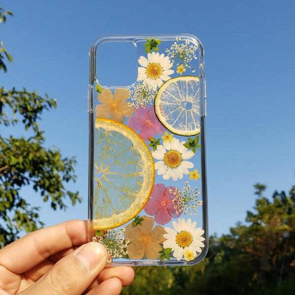 Pressed flower phone case, google pixel 8 pro pixel 7 pixel 6a case pixel 5a case pixel 4 3a xl case, fruit lemon cute phone case