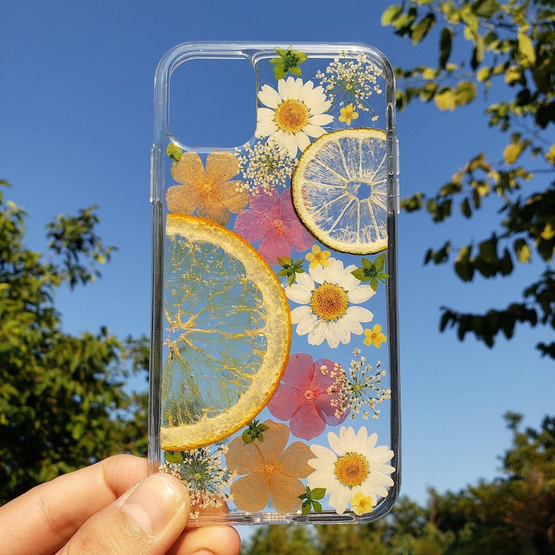 Pressed flower phone case, google pixel 9 pro pixel 8 pixel 7a case pixel 6a case pixel 5 4 3a xl case, fruit lemon cute phone case image 2