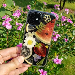 Pressed flower watermelon fruit phone case, iPhone se x xr xs 11 12 13 14 15 16 pro max case, samsung galaxy s20 s21 s22 s23 s24 s25 fe case image 8