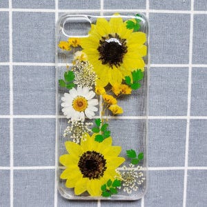 Dried pressed flower sunflower phone case, iPhone 15 14 13 12 11 pro max xr xs x 7 8 plus case, samsung s24 s23 s22 s21 s20 fe ultra case image 4