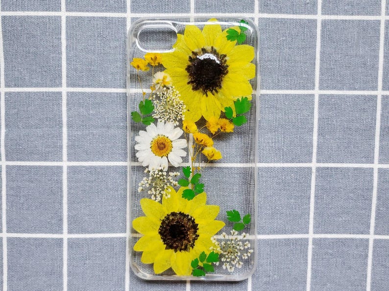 Dried pressed flower sunflower phone case, iPhone 15 14 13 12 11 pro max xr xs x 7 8 plus case, samsung s24 s23 s22 s21 s20 fe ultra case image 4