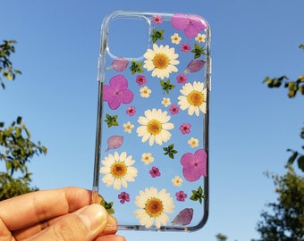 Pressed real dried flower daisy phone case, iphone 15 pro max 14 13 12 11 se xr xs x 7 8 plus case, samsung galaxy s20 s21 s22 s23 case