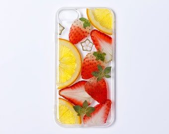 Pressed dried flower strawberry fruit phone case, iphone 15 14 13 12 11 pro max se 8 plus x xr xs case, samsung galaxy s23 s22 s21 s20 case