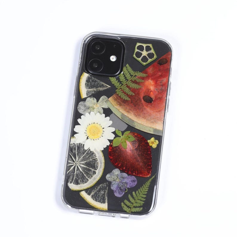Pressed flower watermelon fruit phone case, iPhone se x xr xs 11 12 13 14 15 16 pro max case, samsung galaxy s20 s21 s22 s23 s24 s25 fe case image 5