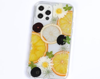 Handmade pressed flower fruit phone case, iphone 15 pro max 14 13 12 11 se x xr xs 7 8 plus case, samsung galaxy s20 fe s21 s22 s23 s24 case