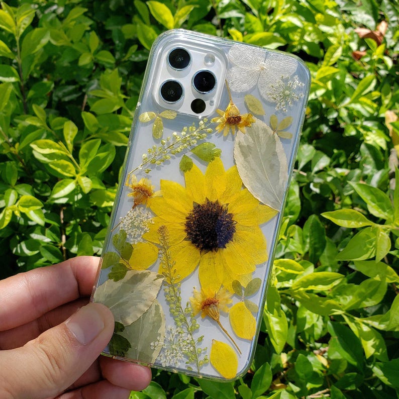 Pressed flower sunflower phone case, iPhone se 7 8 plus x xr xs 11 12 13 14 15 16 pro max case, samsung galaxy s25 s24 s23 s22 s21 s20case image 8