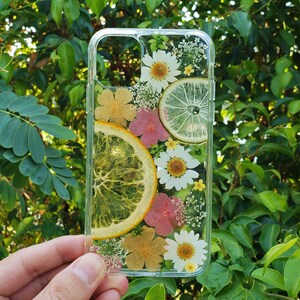 Pressed flower phone case, google pixel 9 pro pixel 8 pixel 7a case pixel 6a case pixel 5 4 3a xl case, fruit lemon cute phone case image 3