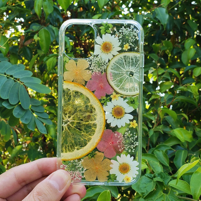 Pressed flower phone case, google pixel 9 pro pixel 8 pixel 7a case pixel 6a case pixel 5 4 3a xl case, fruit lemon cute phone case image 3