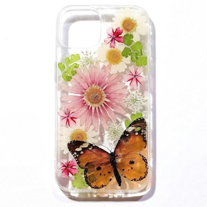 Echter Schmetterling getrocknete Blume Handytasche, iPhone se 8 plus x xr xs 11 12 13 14 15 pro max Fall, Samsung Galaxy S21 fe S22 S23 S24 Fall