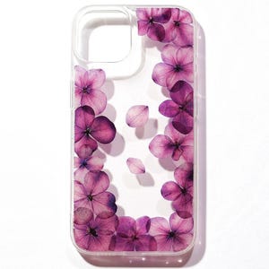 Gepresste getrocknete Blume Hortensie Harz Telefonkasten, iphone 15 14 plus 13 pro max 12 mini 11 8 xr xs x Fall, Samsung Galaxy s24 s23 s22 s21 Fall