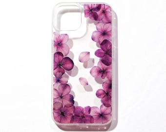 Pressed dried flower hydrangea resin phone case, iphone 16 pro max 15 14 13 12 11 xr xs x case, samsung galaxy s25 s24 s23 s22 s21 case