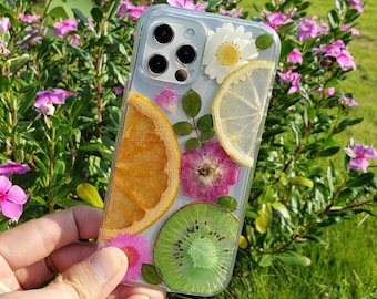Pressed flower phone case, iphone se 7 8 plus x xr xs 11 12 13 14 15 pro max dried fruit phone case, samsung galaxy s24 s23 s22 s21 s20 case