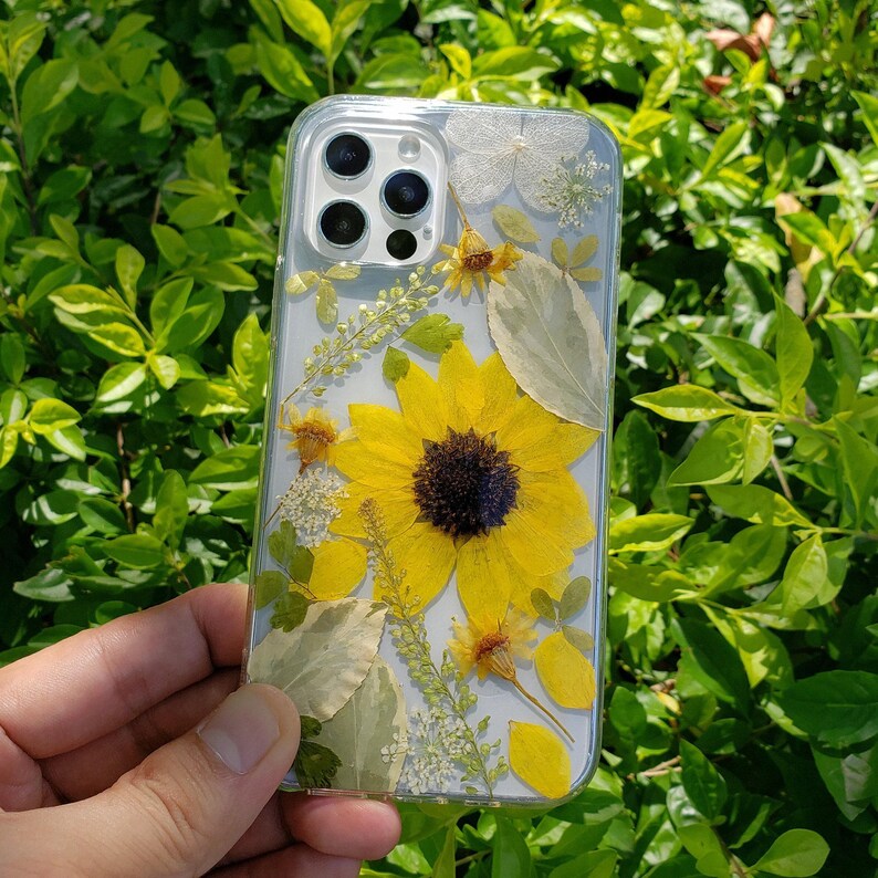 Pressed flower sunflower phone case, iPhone se 7 8 plus x xr xs 11 12 13 14 15 16 pro max case, samsung galaxy s25 s24 s23 s22 s21 s20case image 9