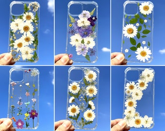 Pressed flower phone case, iphone 16 pro max 15 14 13 12 11 se xr xs bumper case, samsung s25 s24 s23 s22 s21 case, google pixel 7 8 9 case