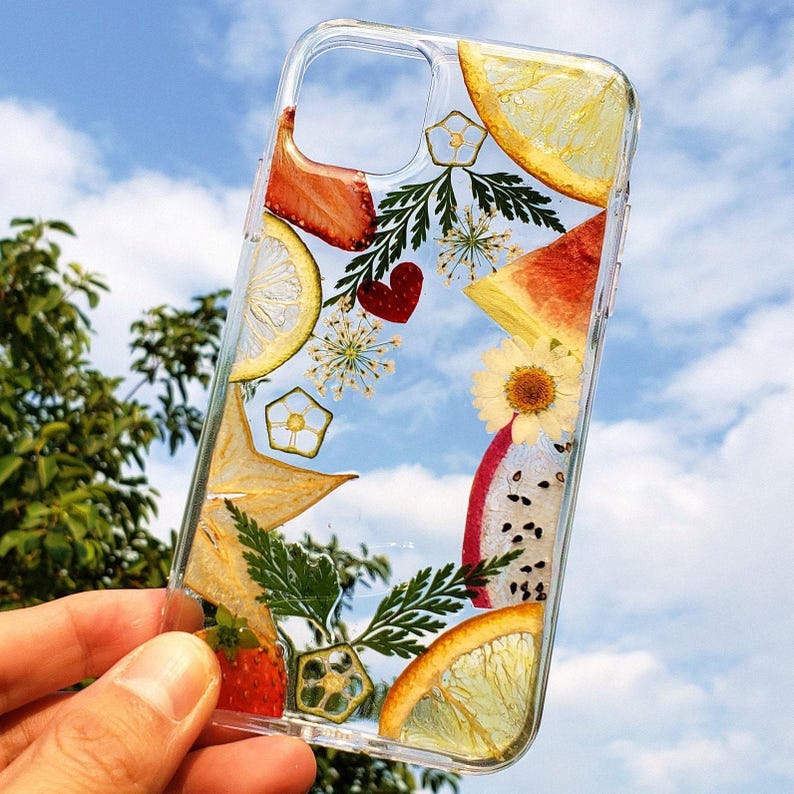 Pressed real dried flower fruit phone case, iPhone 16 pro max 15 14 plus 13 12 11 xr xs se case, samsung galaxy s20 s21 s22 s23 s24 s25 case image 3