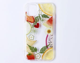 Pressed real dried flower fruit phone case, iphone 16 pro max 15 14 plus 13 12 11 xr xs se case, samsung galaxy s20 s21 s22 s23 s24 s25 case