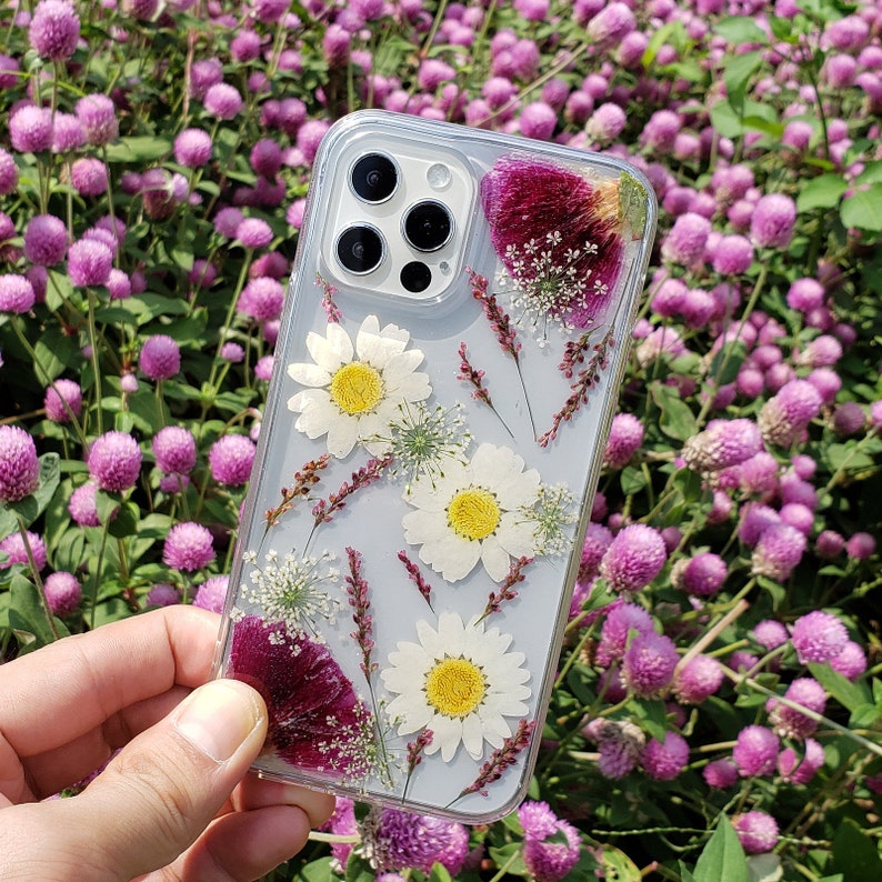 Handmade real dried pressed flower phone case iphone se 7 8 | Etsy