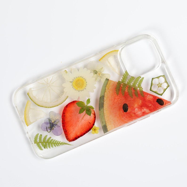 Pressed flower watermelon fruit phone case, iPhone se x xr xs 11 12 13 14 15 16 pro max case, samsung galaxy s20 s21 s22 s23 s24 s25 fe case image 3