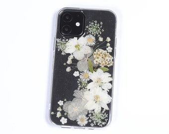 Handmade dried pressed flower phone case, iphone 15 pro max 14 13 12 11 se xr xs x 7 8 plus case, samsung galaxy s24 s23 s22 s21 s20 fe case