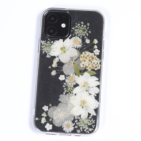 Handgefertigte Handyhülle mit getrockneten gepressten Blumen, iPhone 15 pro max 14 13 12 11 se xr xs x 7 8 plus Hülle, Samsung Galaxy S24 S23 S22 S21 S20 Fe Hülle