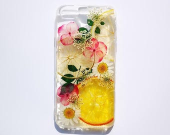 Dried lemon clear pressed flower phone case, iphone 15 pro max case iphone 14 mini case iphone 13 case iphone 12 11 xr xs x se 7 8 plus case