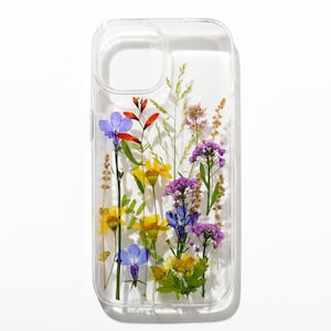 Étui pour téléphone avec fleurs pressées séchées faites à la main, étui pour iphone se 8 plus x xr xs 11 12 13 14 15 pro max, étui pour samsung galaxy a55 s20 s21 s22 s23 s24