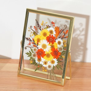 Pressed flower frame pressed flower art dried flower frame herbarium frame double glass floating frame unique picture frame 5x7 6x8 inches