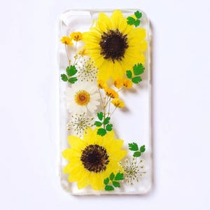 Dried pressed flower sunflower phone case, iPhone 15 14 13 12 11 pro max xr xs x 7 8 plus case, samsung s24 s23 s22 s21 s20 fe ultra case image 1