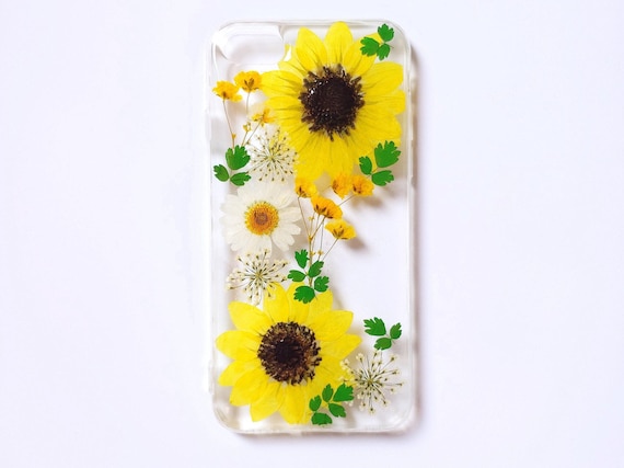 Dried pressed flower sunflower phone case, iphone 15 14 13 12 11 pro max xr xs x 7 8 plus case, samsung s24 s23 s22 s21 s20 fe ultra case