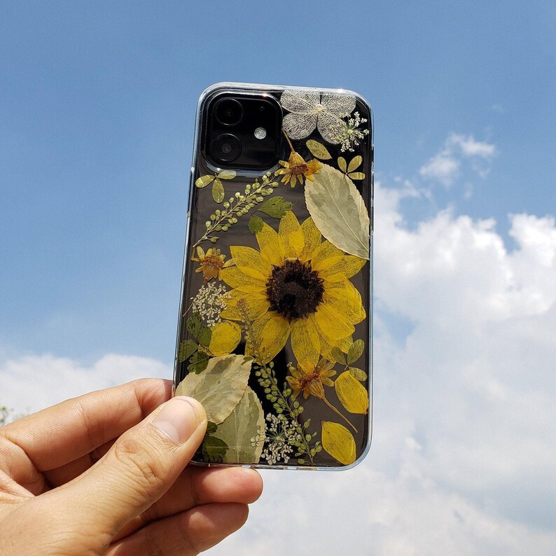 Pressed flower sunflower phone case, iPhone se 7 8 plus x xr xs 11 12 13 14 15 16 pro max case, samsung galaxy s25 s24 s23 s22 s21 s20case image 7