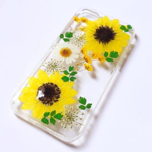 Dried pressed flower sunflower phone case, iPhone 15 14 13 12 11 pro max xr xs x 7 8 plus case, samsung s24 s23 s22 s21 s20 fe ultra case image 3