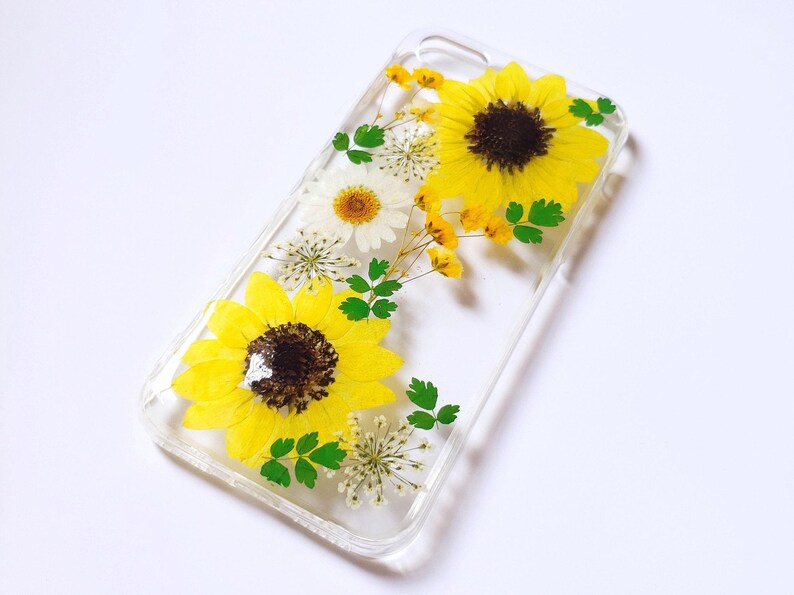 Dried pressed flower sunflower phone case, iPhone 15 14 13 12 11 pro max xr xs x 7 8 plus case, samsung s24 s23 s22 s21 s20 fe ultra case image 3