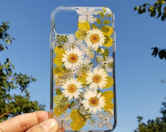 Handmade real dried pressed flower phone case, iphone se 8 plus x xr xs 11 12 13 14 15 pro max case, samsung galaxy s20 s21 s22 s23 s24 case